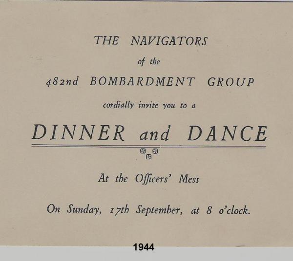 482nd Navigtors Dinner & Dance Invitation | 482nd Bombardment Group (P)